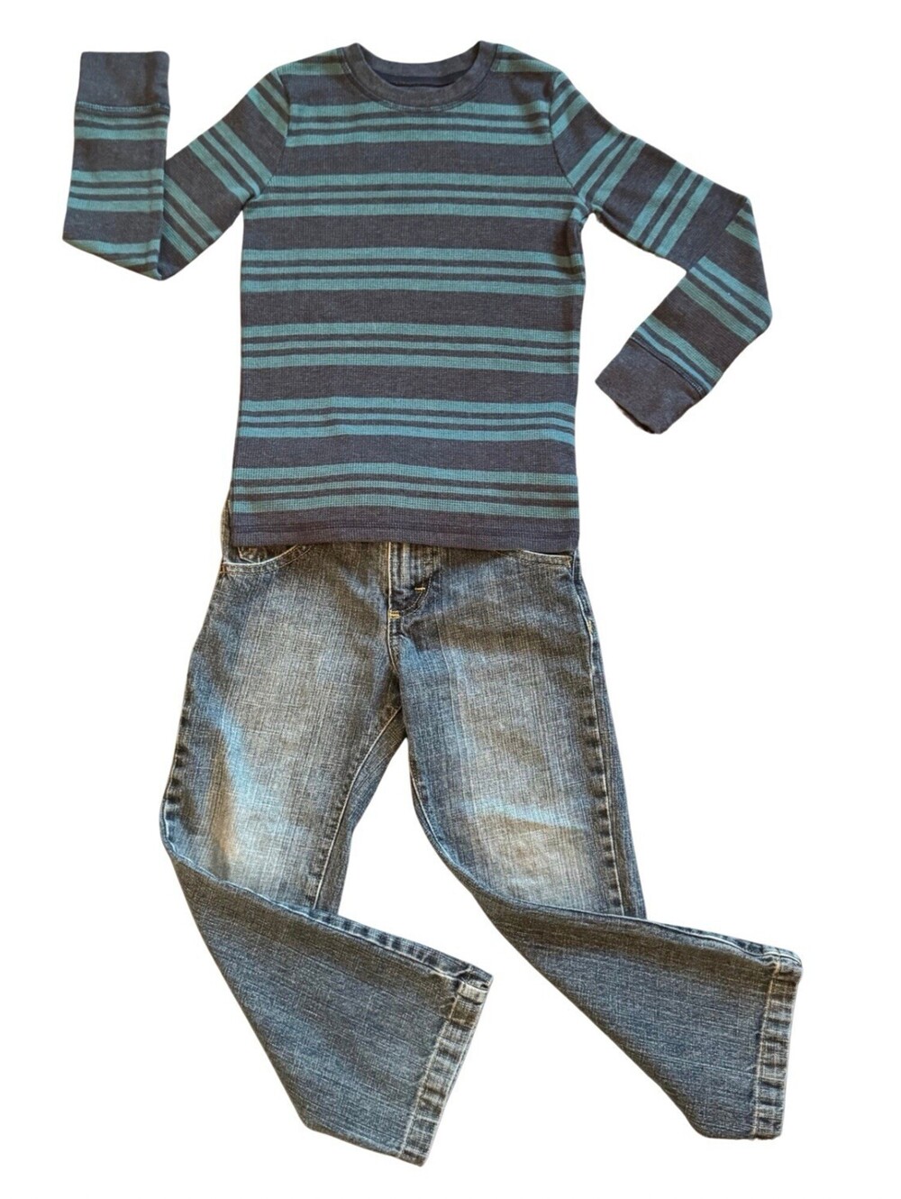 Wrangler Boys' 2-Piece Blue Striped Long Sleeve Shirt and Denim Jeans Set Size 6